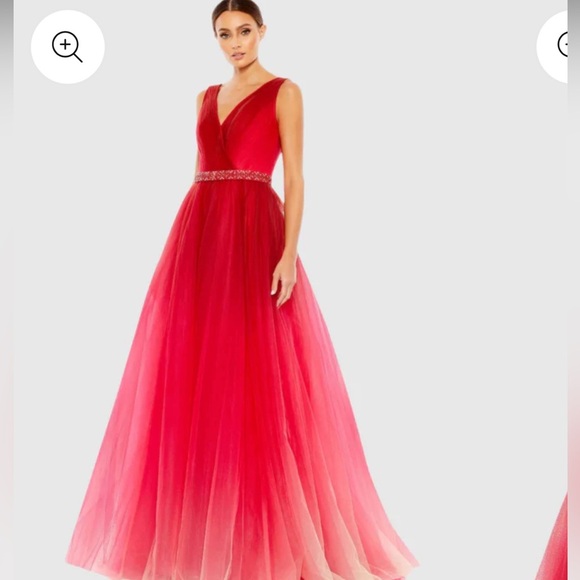 NWT Mac Duggal Beaded Belt Wrap Red Ombre Sleeveless Ballgown 0 - Picture 1 of 10